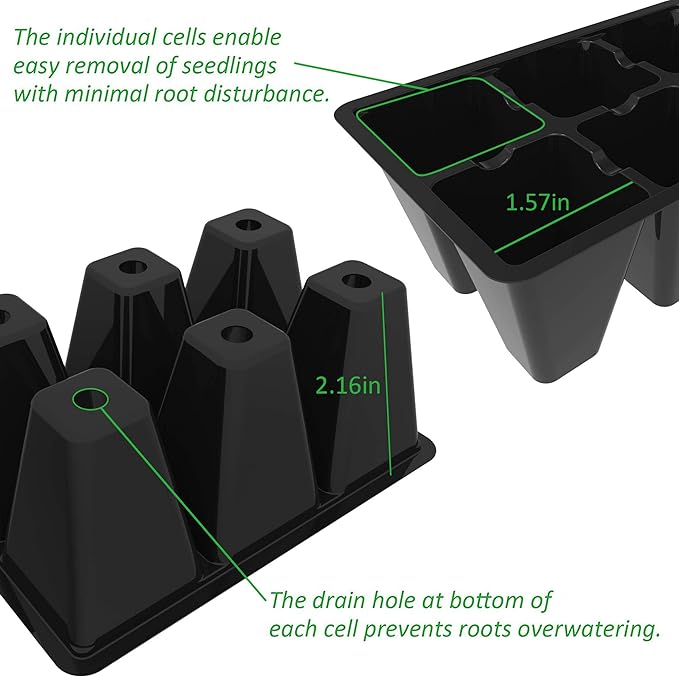 Gardzen 30 Pack 6-Cell Seed Starting Tray for Seedlings, Plant Starter Trays with Drainage Holes for Seed Germination, 5.4x3.7 inches, Black