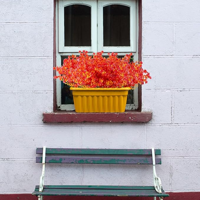 24PCS Artificial Eucalyptus Plants, Fake Boxwood Shrubs UV Resistant No Fade Faux Plastic Greenery for Wedding Bridal Bouquet Home Garden Kitchen Office Table Vase(Fall Gold Red)