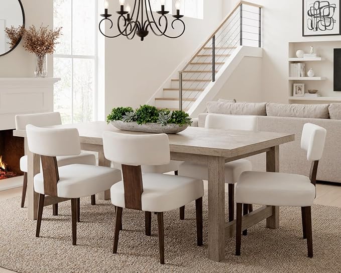 Mid Century Modern Dining Chairs, Farmhouse Velvet Upholstered Accent Chair Curved Backrest Kitchen Chairs Set of 2, with Hardwood Frame, Cream, Velvet-beige