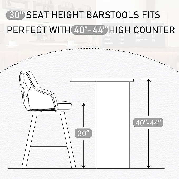 Bar Stools Set of 4, 30" Swivel Bar Height Barstools with High Back, Linen Kitchen Barstool Bar Height for Kitchen Island (Beige (Nautical Print), 4PCS 30" Bar Stools)
