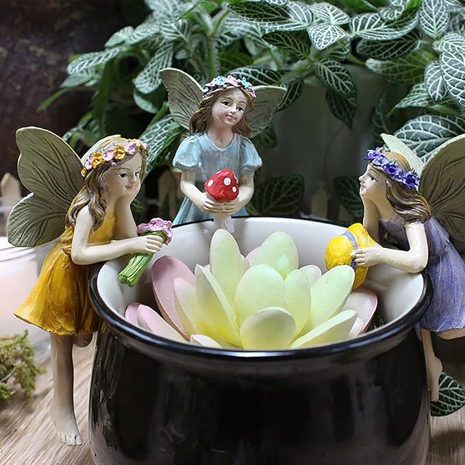 Garden Miniatures Fairies Mini Garden Figurine Set Fairies Statues Without a Stick for Outdoor Garden Yard Lawn Home Decor Lovely Resin Fairy Angel Accessories (5 Pieces)