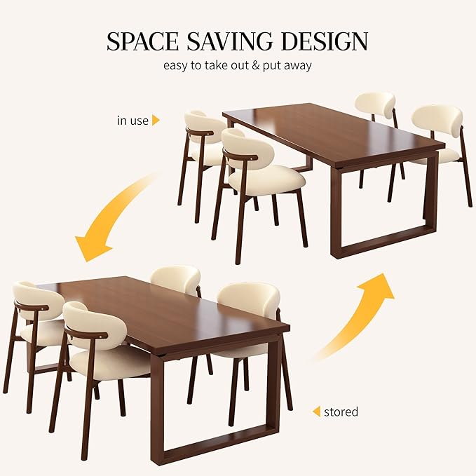 Kitchen Dining Chairs Set of 2 Modern Soft Linen Farmhouse Dining Room Chair with Metal Legs, Beige/Walnut