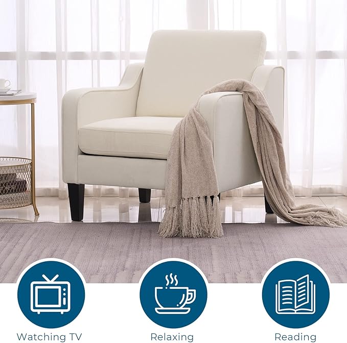 VINGLI Mid Century Modern Fabric Accent Chair,Beige for Living Room Upholstered Armchair with Scooped Arms for Bedroom,Apartment,Studio,Office,Waiting Room,Beige