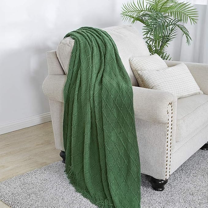 BOURINA Green Throw Blanket 60x80 Inches Throw Textured Solid Soft Sofa Throw Couch Knitted Decorative Blanket