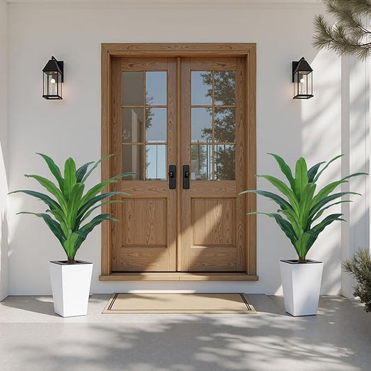 2 Pack Artificial Dracaena Tree with White Tall Planter 4FT-Tall Potted Faux Plants Indoor -Fake Floor Plant for Home Office Living Room Outdoor