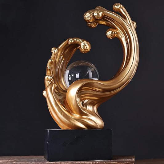 Modern Abstract Decorative Wave Statue, Gold Abstract Art Home Decor,Crystal Ball Art Wave Resin Sculpture, Office Desk Stand, Dining Table Center Decorative Aesthetics (Gold)