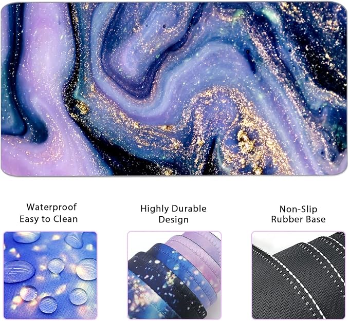 Keyboard Mouse Pad Set, Extended Mouse Pad+Keyboard Wrist Rest Support, Memory Foam Ergonomic Easy Typing, 3Pcs (35.4×15.7 in) Desk Pad Set for Home Office Study Game-Purple Marble