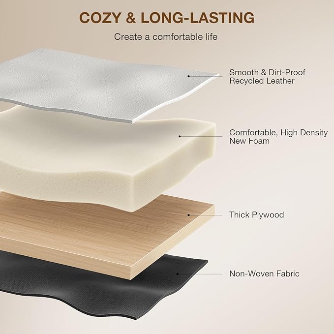 18-Inch Leather Vanity Stool Chair, Vanity Bench with Metal X-Leg, Ottoman Accent Stool with Thick Padded Saddle Seat, White