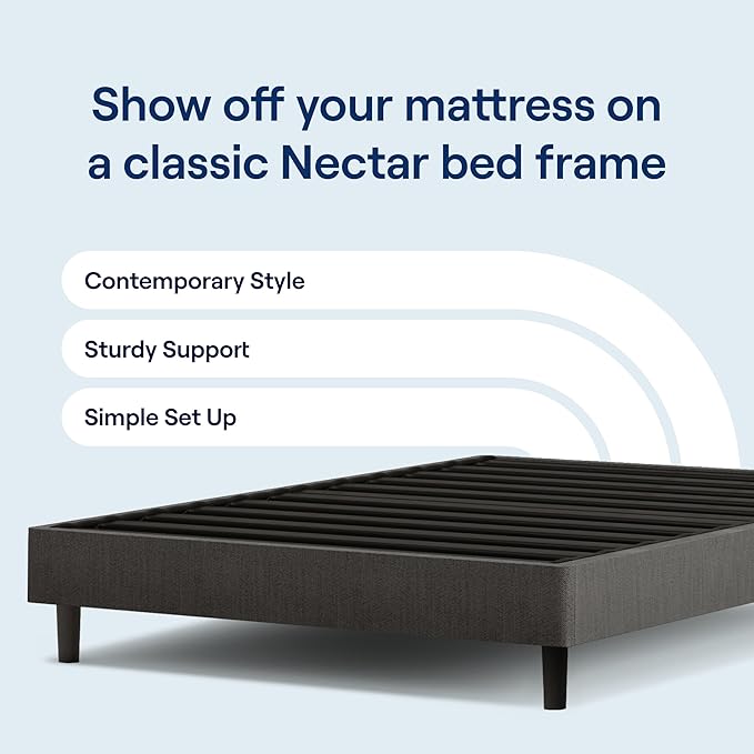 Nectar Twin XL 12” Mattress with Bed Frame - Grey - Medium Firm Gel Memory Foam - Cooling Comfort Technology - 365-Night Trial - Forever Warranty - Easy Assembly - 8 Inch Legs - Holds Up to 700 Pounds