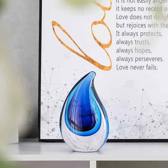 Yao Yuan Hand-Blown Murano-Style Glass Sculpture Decor Statue and Figurine - Wonderful Gift, Blue