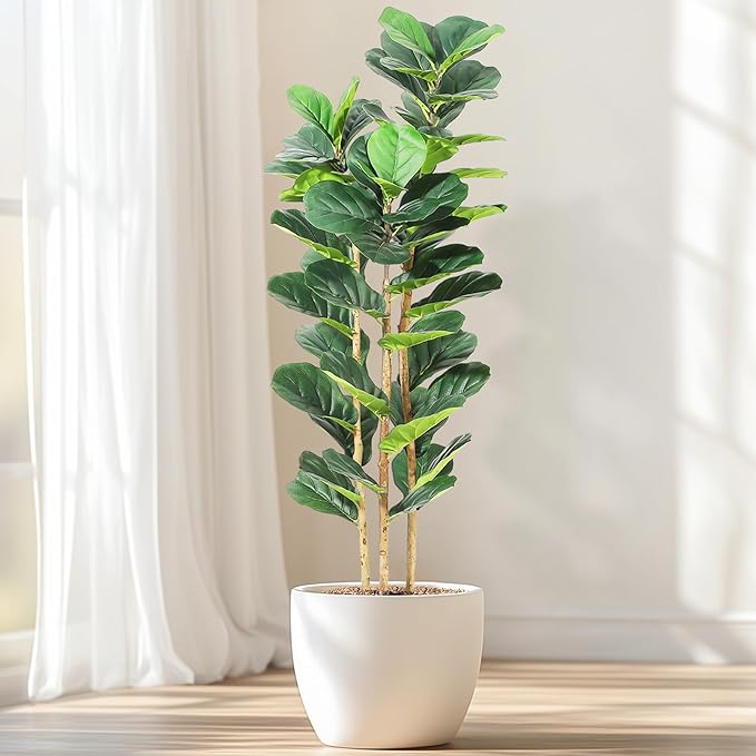 GarveeHome 5FT Faux Fiddle Leaf Fig Tree with White Pot, Faux Trees with Artificial Plants 56 Fiddle Leaves Greenery - Lifelike Fake Tree for Home Office Store Room Decor Indoor Outdoor