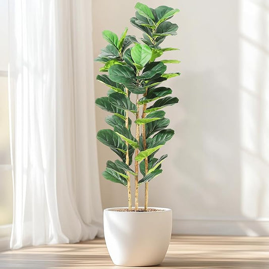 GarveeHome 5FT Faux Fiddle Leaf Fig Tree with White Pot, Faux Trees with Artificial Plants 56 Fiddle Leaves Greenery - Lifelike Fake Tree for Home Office Store Room Decor Indoor Outdoor