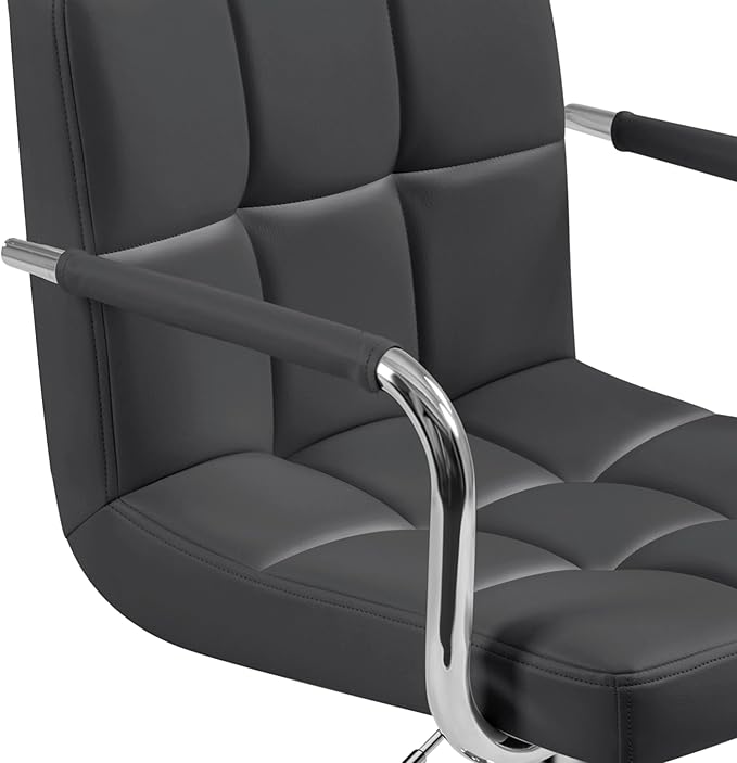 Yaheetech Bar Stools Set of 4, PU Leather Adjustable Barstools with Armrest, Counter Height Stool Chairs with Thickened Seat Cushion for Kitchen Island, Grey