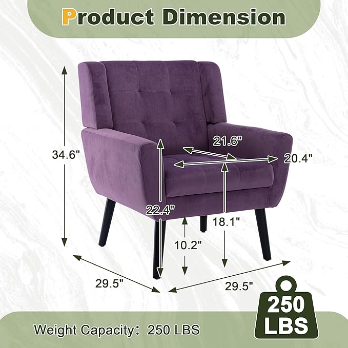 NicBex Modern Accent Chair for Living Room Upholstered Foam Filled Living Room Chairs with Metal Legs Velvet Cozy Lounge Armchair for Living Room Bedroom,Lavender Purple
