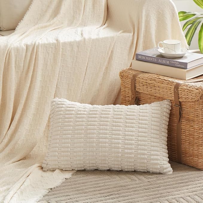 Fancy Homi 4 Packs Fall Boho Long Lumbar Decorative Throw Pillow Covers 14x24 Inch for Couch Bed Sofa, Aesthetic Modern Farmhouse Home Decor, Soft Striped Corduroy Rectangle Cushion Case 35x60 cm