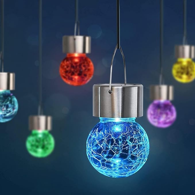 8 Pack Solar Lanterns, Christmas Decoration Lights with Multi-Color Changing Cracked Glass Hanging Ball Solar Outdoor Lights Waterproof Hanging Light for Garden, Yard, Patio, Lawn