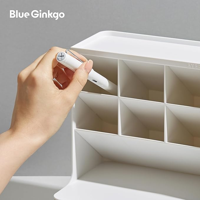 BLUE GINKGO Hive Desk Organizer – Vertical 6-Compartment, Full-drawer Storage – Space-Saving Pen Holder, Stationery Storage – Organizer for Office, School Supplies, Makeup (Made in Korea, White)