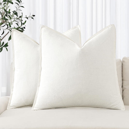MIULEE Decorative Linen Pillow Covers 20x20 Inch Cream White Boho Farmhouse Neutral Couch Throw Pillows Christmas for Bed Pack of 2 Accent Modern Pillowcase Sofa Livingroom Home Decor