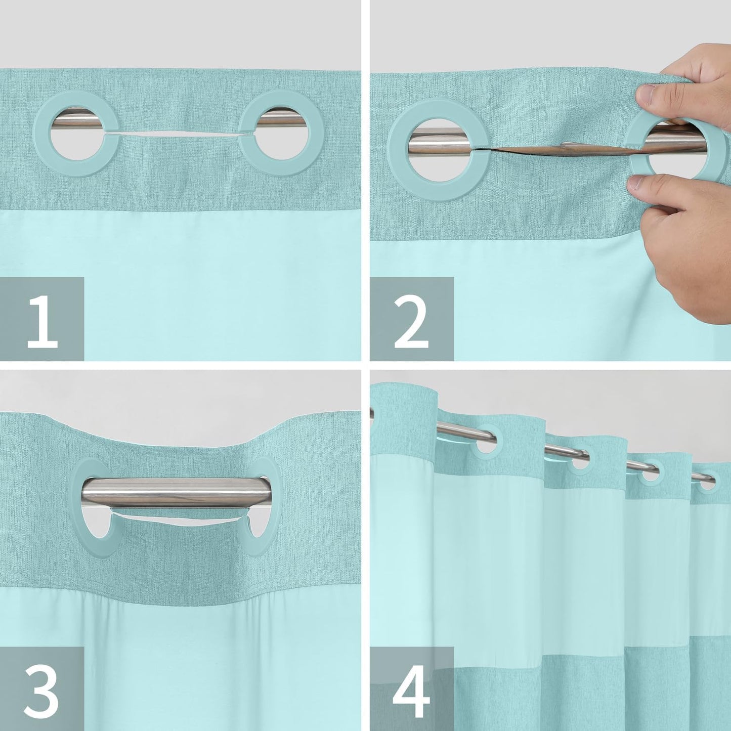 No Hooks Needed Linen Textured Shower Curtain with Snap-in Fabric Liner Set,Hotel Luxury Decor Waterproof Shower Curtains for Bathroom with Mesh Top Window,Washable,71Wx74H,Teal