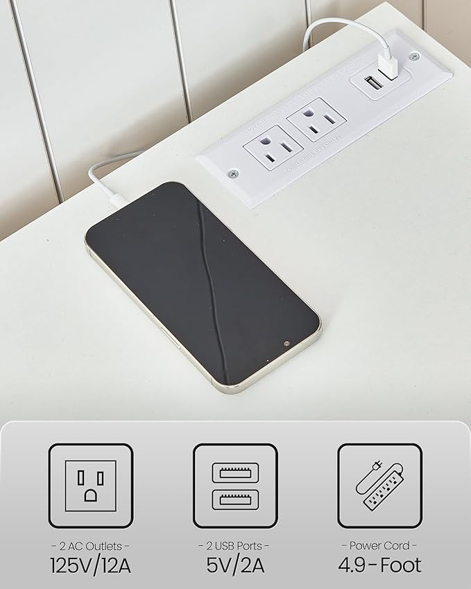 TV Stand with Power Outlet, Modern TV Cabinet for 55 60 inch TVs, Media TV Console with LED Light Strip, Media Entertainment Center with Storage, for Living Room, Bedroom, White MDS02UDWB