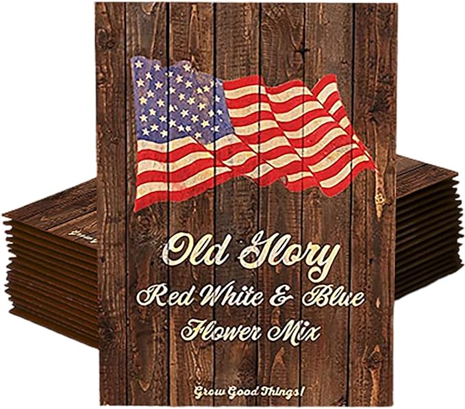 Bentley Seeds Old Glory Flower Mix - Pre Filled American Flag Seed Packets - 25 Annual Wildflower Seed Packs - Perfect Eco-Friendly Gift for DIY Gardeners or New Homeowners - Non GMO Seeds