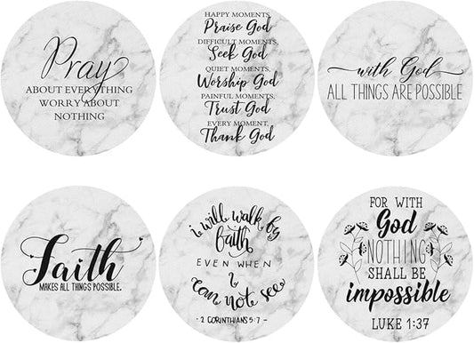 Marble Grey Christian Bible Verses Coasters Set of 6 Coasters for Drinks Absorbent Double-Sided Leather PVC Coaster for Tabletop Protection Coffee Table Decor Ideal for Home Decor House Warming Gifts