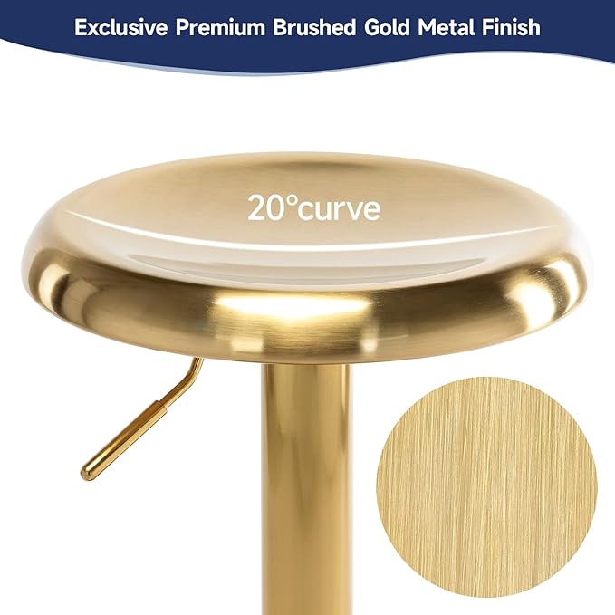 Brage Living Bar Stools, Adjustable Height Swivel Bar Stools, Metal Airlift Barstools, Backless Counter Height Bar Chairs for Kitchen Dining Room Pub Cafe 1Pc (Gold)