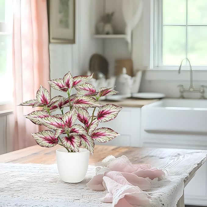 Artificial Plants Indoor 14.2" Small Fake Perilla Plant in Pot Potted Plants Artificial Decor Faux House Plant with White Pot for Farmhouse Home Office Bathroom Living Room Table Shelf Decor