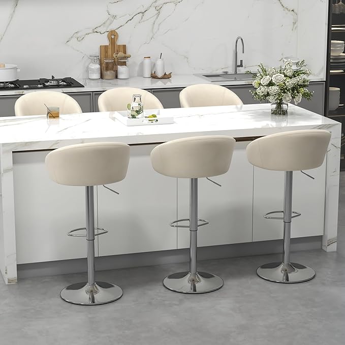 KCC Velvet Bar Stools Set of 2, Counter Height Bar Stools with Low Back, Swivel Barstool for Kitchen Island, Bar Pub (Begie)