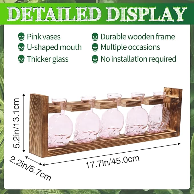 Plant Terrarium Propagation Stations Halloween Skull Planter Vase Skulls Decor with Wooden Stand Gife for Father - 5 Vases