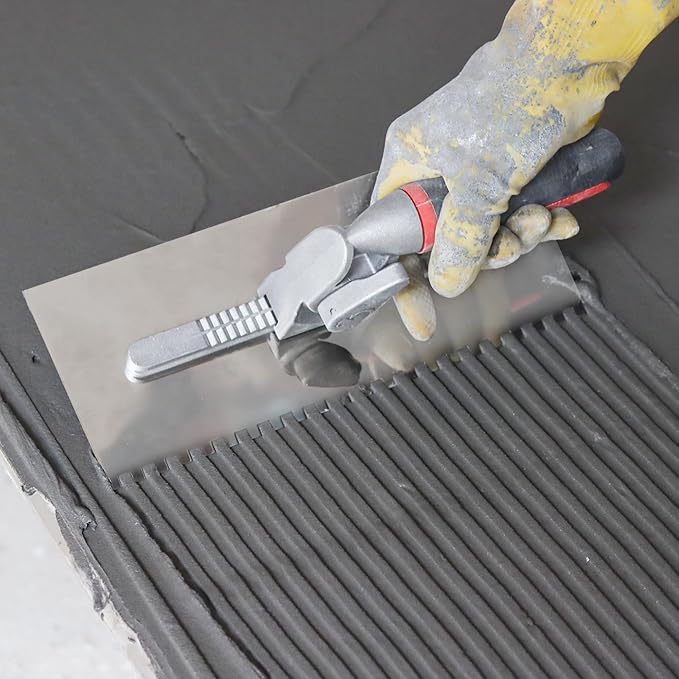 Switchable Notch Trowel Set 8-Piece Kit - Time-Saving No-Swap System, Professional Stainless Steel Tile Tools Ergonomic Grip, for Floor & Wall Tile, Cement, Concrete, Masonry Work