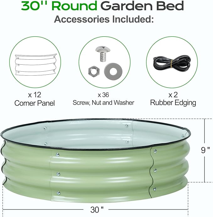 Aoodor 2 Pack 9" Tall 30" Metal Raised Garden Bed, Outdoor Planter Box and Raised Garden Kit for Vegetables, Flowers, Arugula and Herbs, Olive Green