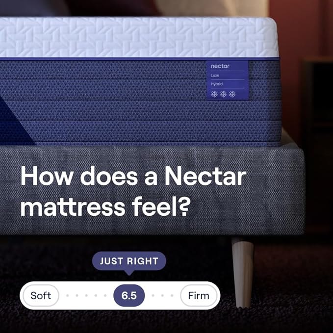 Nectar Luxe Hybrid 14” King Mattress - Medium Firm - Memory Foam & Innerspring Coils - Cooling Fibers - 3” Pressure Relief Layer - Mattress in a Box - 365-Night Trial & Forever Warranty