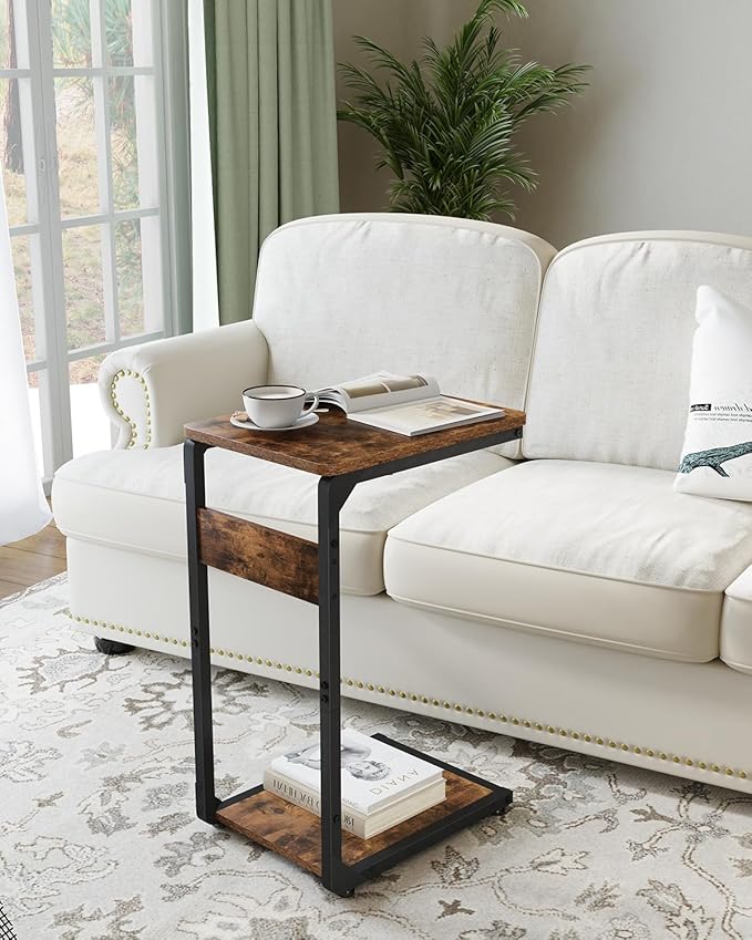 Narrow C-Shaped End Tables, TV Trays Set of 2, Small Side Table for Couch, Sofa Table for Living Room, Bedroom, Bedside ET-YB-BR2