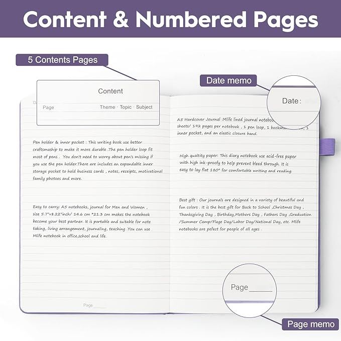 A5 Lined Journal Notebooks for Work, 192 Pages, Medium 5.7 x 8.3inch, College Ruled, Vegan Leather Hardcover Journals for Women Men,8 Pack