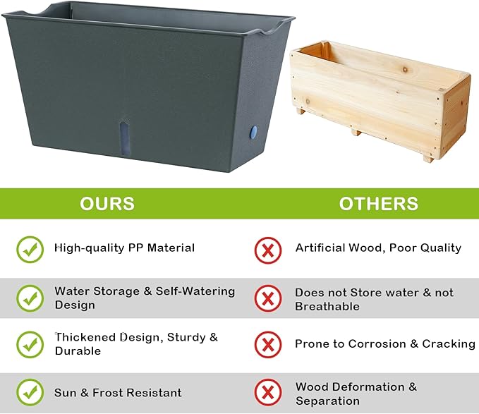 Window Box Planter 6 Pcs, 12.6 Inches Self Watering Rectangle Flower Plant Pots with Drainage Holes & Breathable Trays, Vegetable Planters for Windowsill Patio Garden Balcony Porch Yard (Dark Green)