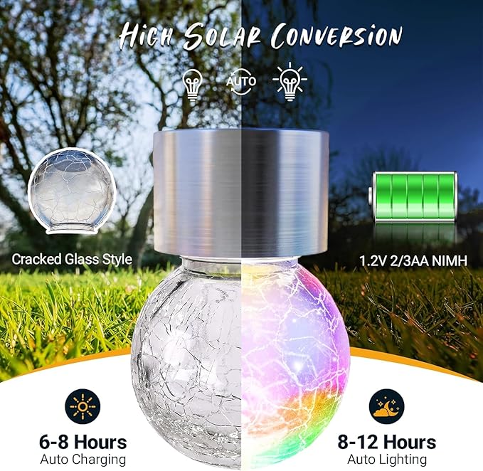GIGALUMI Solar Lights Outdoor Waterproof ,12 Pack Solar Hanging Lights Garden Decor,Gifts for Women Mom Grandma,Christmas Outdoor Lantern Cracked Glass for Yard, Fence, Tree(Color Changing)