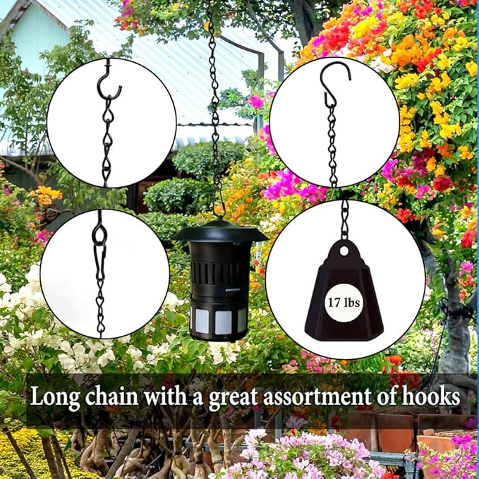 YINGFENG 236 Inch Black Metal Hanging Chains and Hanging Basket Hooks Set for Bird Feeders, Birdbaths, Planters, Grow Lights, Lanterns, Wind Chime and Ornaments, Eye Screws, Chain Hooks DIY