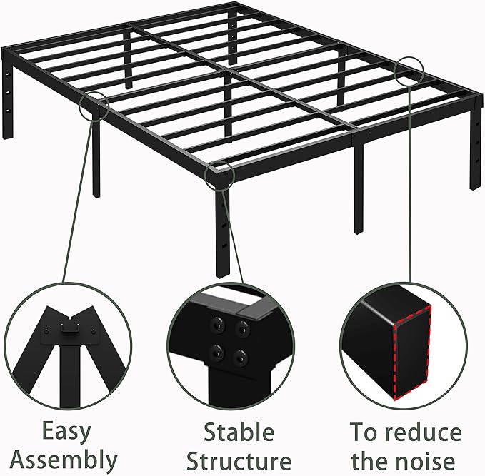18 Inch Full Size Bed Frame Metal, Platform Bed Frame Full Size No Box Spring Needed, Easy Assembly, Heavy Duty, Noise Free