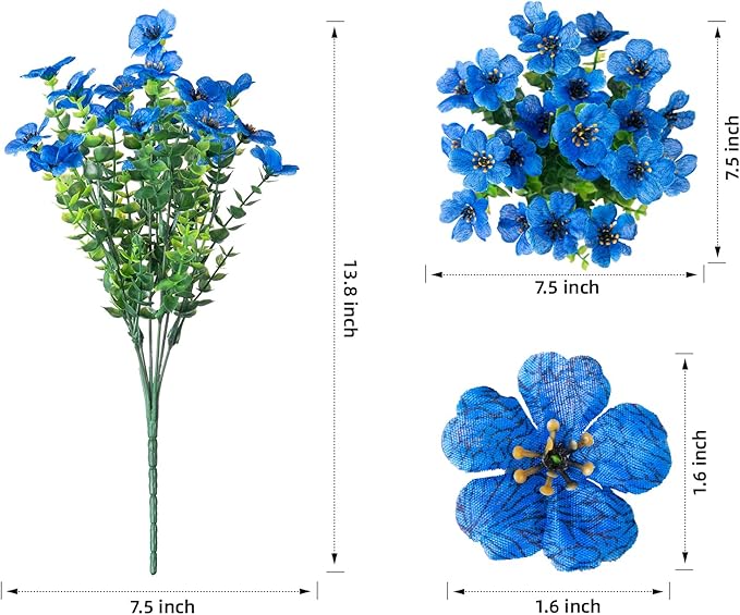 Artificial Fake Plants Flowers for Outdoor Outside Summer Decoration, 12 Bundles Faux Silk Blue Daisy UV Resistant Look Real for Porch Patio Home Yard Garden Planter