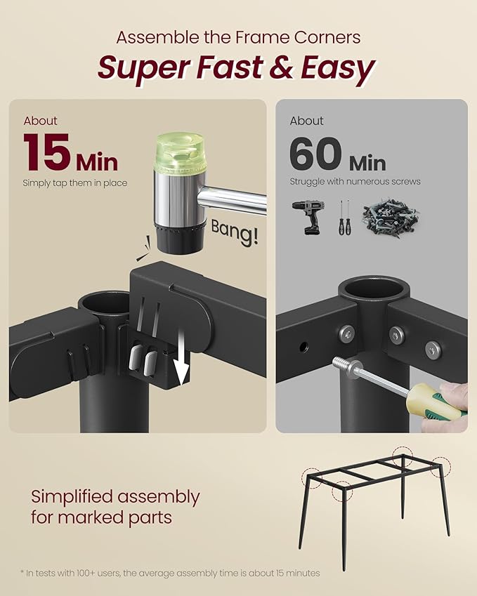 VASAGLE Dining Table, Dining Room Table for 4-6 People, Modern Farmhouse, for Kitchen, Quick Assembly, Heat-Resistant Surface, 29.5 x 55.1 x 29.5 Inches, Natural Walnut and Ink Black UKDT100K02V1