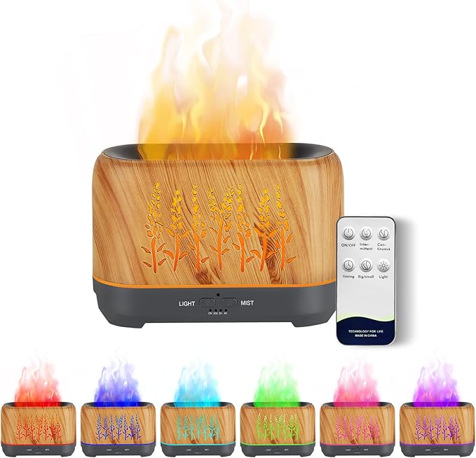 Essential Oil Diffusers, 240ml Ultrasonic Flame Oil Diffuser, 3 Mist Mode 4 Timer Up to 12H of Continuous Aroma Waterless Auto-Off Diffusers for Essential Oil Large Room