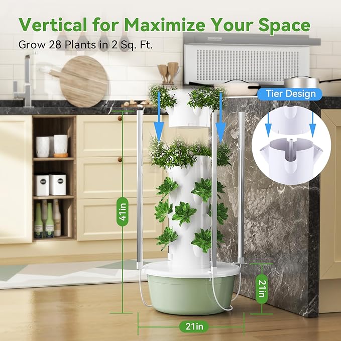 BAOSHISHAN Hydroponics Tower with Foldable Led Light, 20pods Vertical Hydroponic Garden Tower, Auto Water Circulate Hydroponics Growing System for Herb, Vegetable, Fruit(5 Layer)