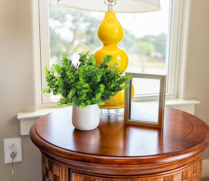 RECUTMS 12 Bundles Artificial Bushes Greenery Plants Stems Faux Shrubs Boxwood Plants Outdoor UV Resistant Fake Eucalyptus for Farmhouse Home Office Wedding Patio Backyard Indoor Outdoor Decor(Green)