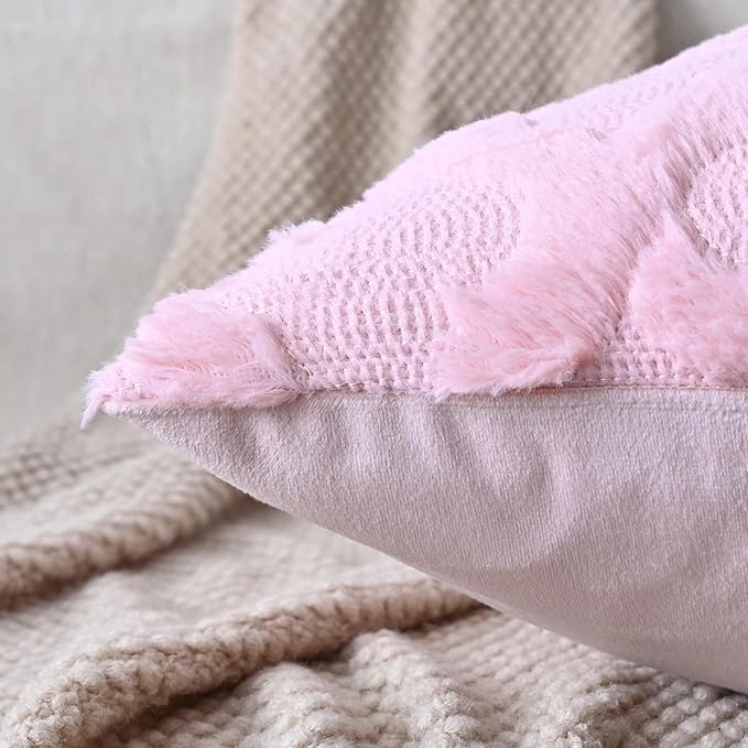 Set of 2 Soft Moroccan Throw Pillow Covers 12x20 Inch Plush Boho Decorative Pillow Cover Accent Cushion Case for Couch Sofa Bed, Light Pink