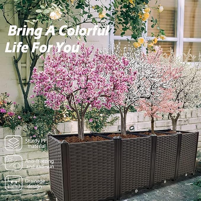 Large Planters for Outdoor Plants Raised Garden Bed Elevated Rectangular Garden Box Kits for Gardening, Vegetables, Flowers and Herbs in Backyard Patio Balcony