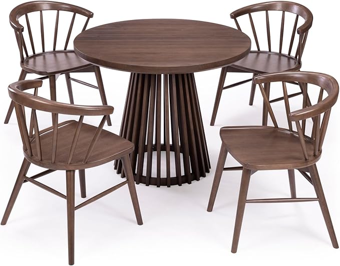 Plank+Beam Lido Round Dining Table, 38", Wooden, Pedestal, Minimalist Kitchen Table for 4 for Dining Room, Walnut