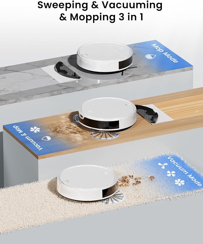 OKP Life Robot Vacuum and Mop Combo K5 Ultra Small Robotic Cleaner with ToF LiDAR Navigation, 6000Pa Suction, WiFi/App/Alexa Control, 170min Runtime, 500ML Dust Box, Ideal for Pet Hair and Home