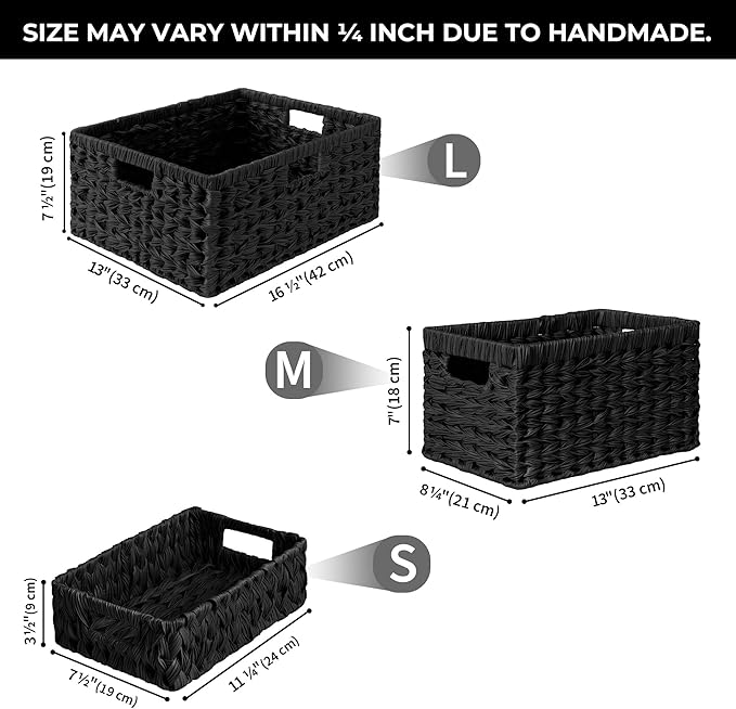 GRANNY SAYS Wicker Storage Basket, Decorative Woven Baskets for Storage, Waterproof Baskets Organizer, Wicker Basket for Organizing, 2-Pack, Black