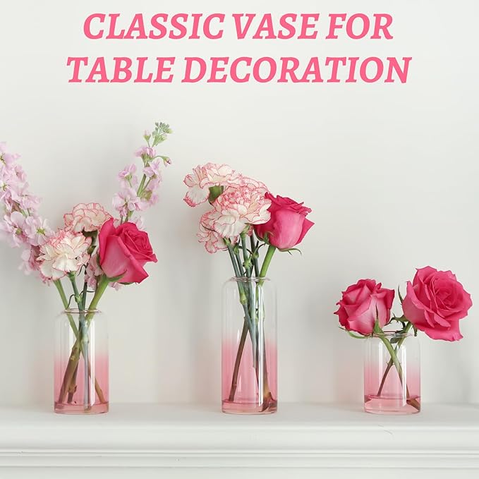 12pcs Pink Bud Vase, Glass Flower Vase for Centerpieces, Small Vases for Flowers, Decor Centerpiece for Bathroom, Decorative Vases for House Warming